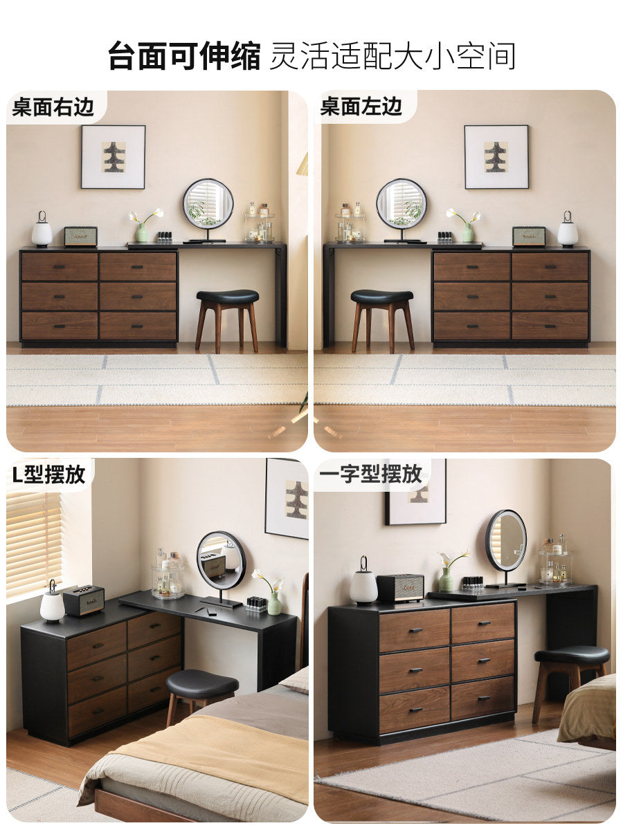 Solid Wood Italian-Style Luxury Black Walnut Corner Vanity Desk and Dressing Table for Bedroom